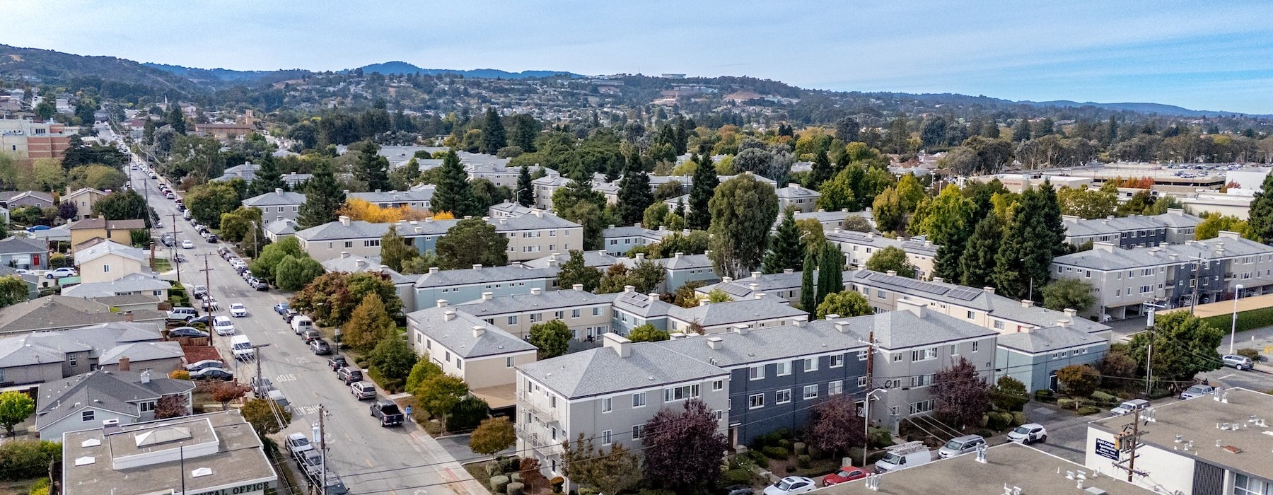 an aerial view of a town